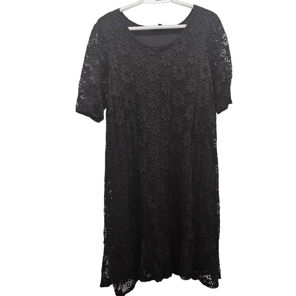 Tiana B. Black Lace & Embroidery Pullover Swing Lined Dress Size XL